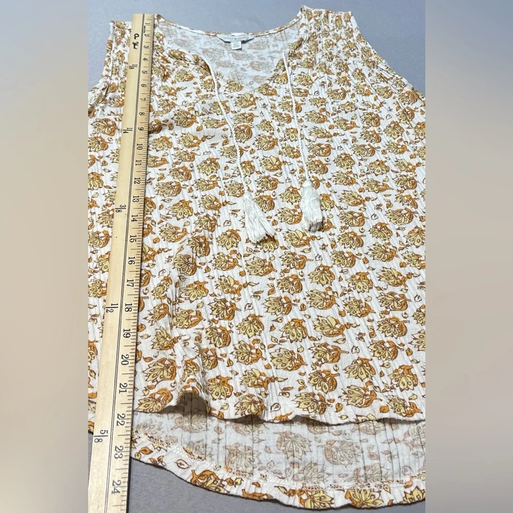 Lucky Brand Women Floral Shirt Sleeveless Tasseled Sz Small Summer Boho Peasant - Picture 9 of 10